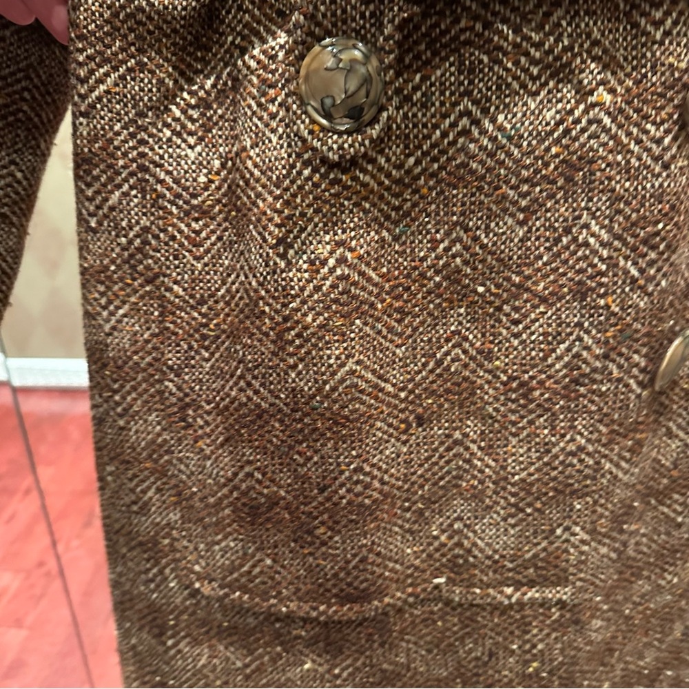 Vintage Custom Tailored Handmade Herringbone Tweed Double Breasted Coat - Picture 8 of 14
